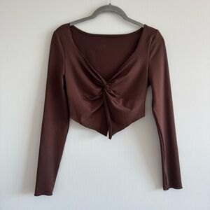 Elegant Brown Long Sleeve Women's Top